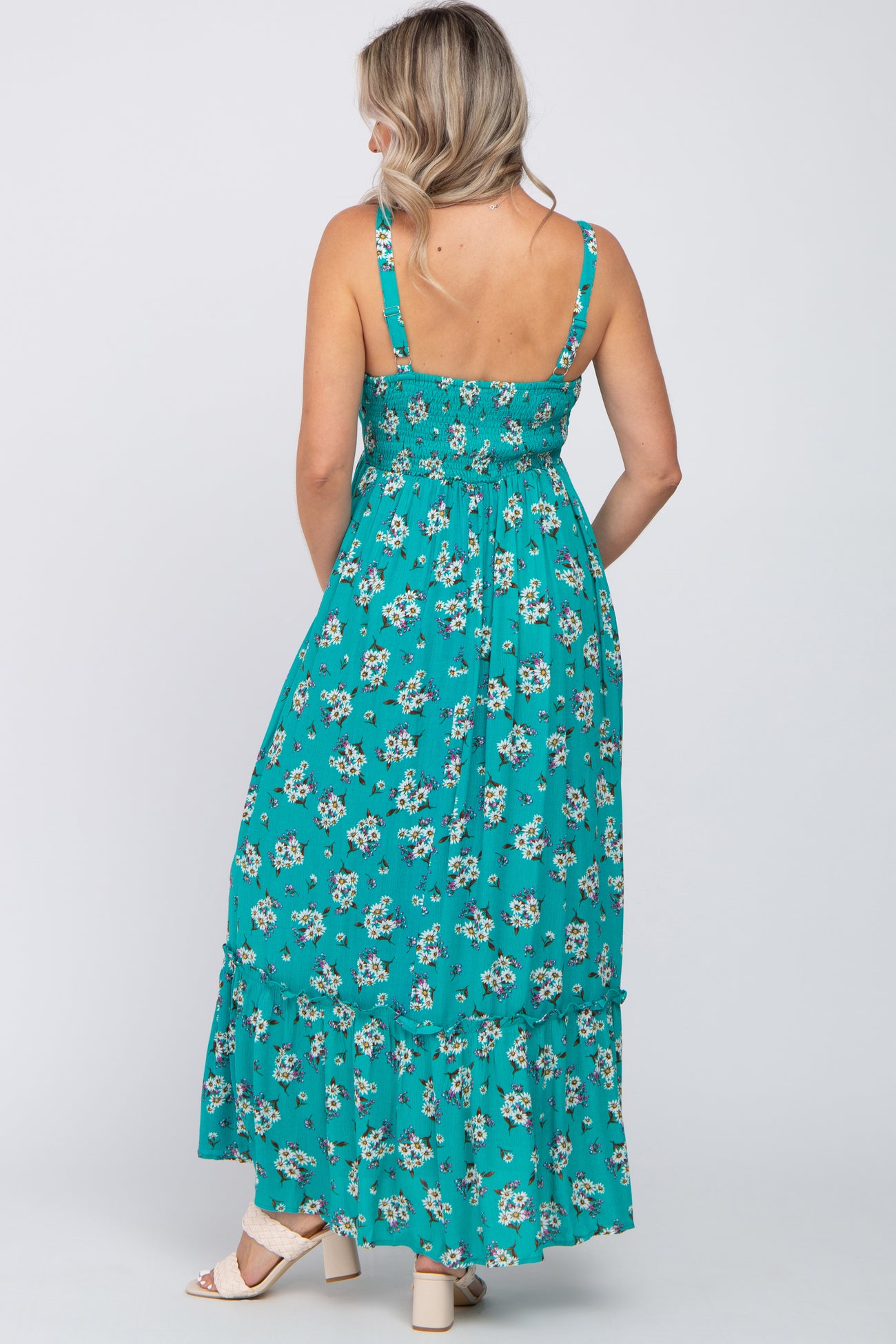 Teal Floral Maternity Maxi Dress