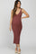 pregnant woman wearing a mauve ribbed knit maternity midi dress and lace-up espadrille wedges