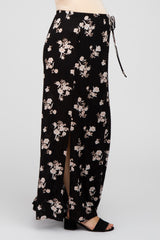 Black Floral Split Hem Maternity Pants