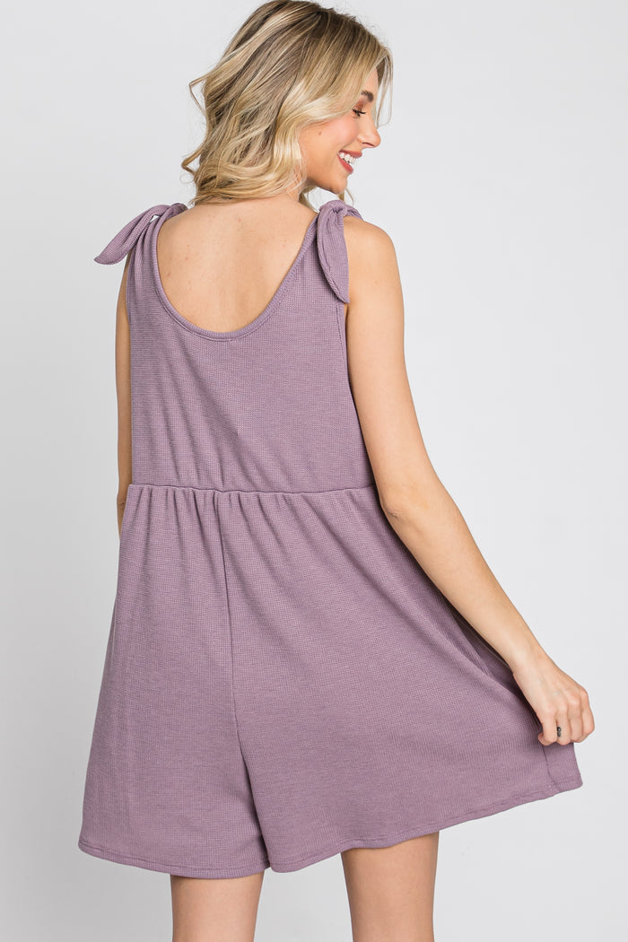 Lavender Waffle Knit Shoulder Tie Romper