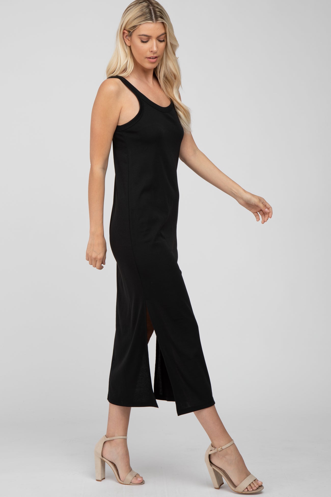 Black Sleeveless Side Slit Maxi Dress