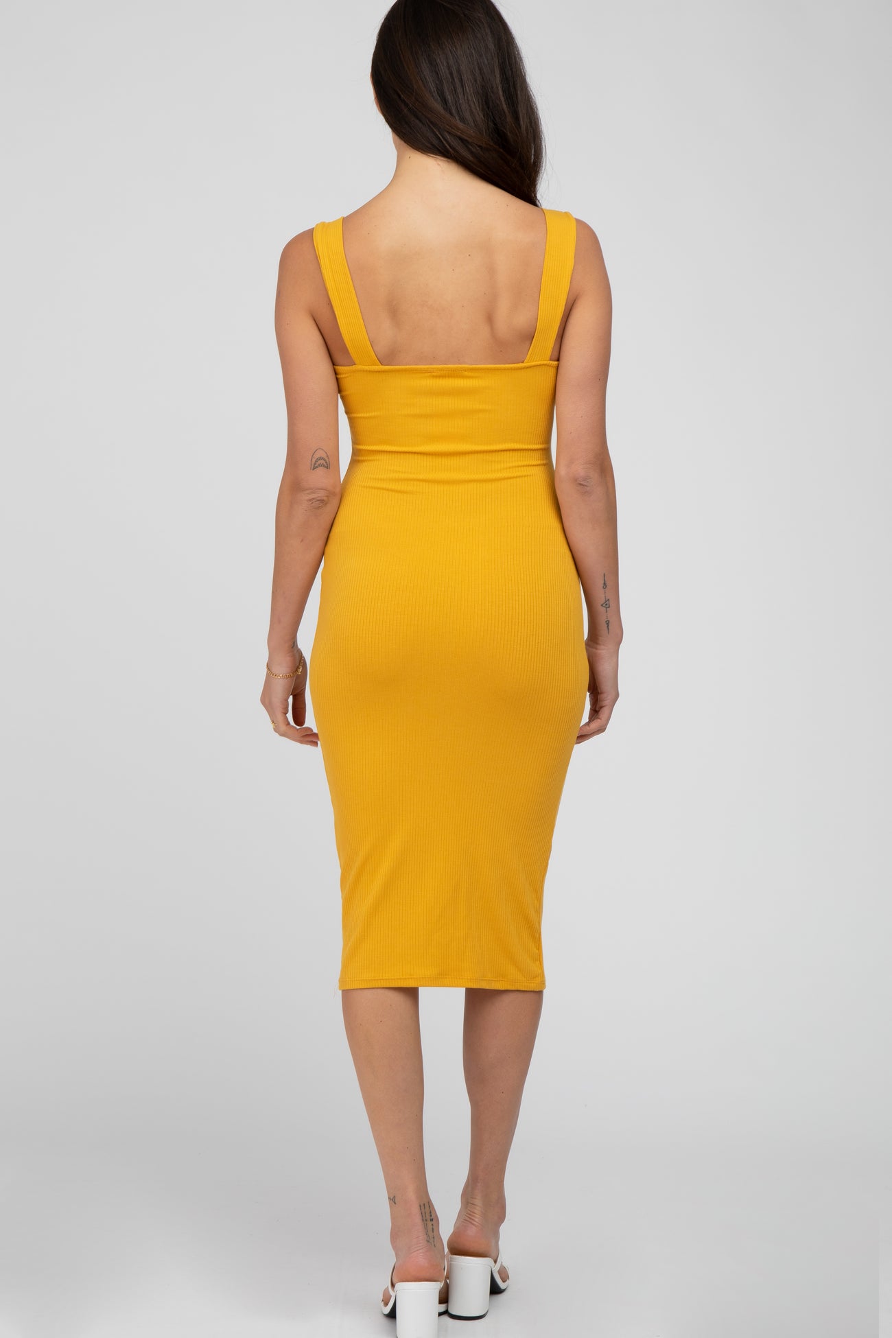 Mustard Ribbed Fitted Dress