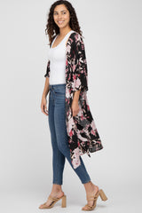 Black Floral Flowy Round Hem Maternity Cover-Up