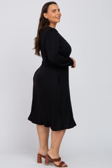Black Bubble Sleeve Plus Midi Dress