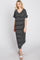 Black Striped Ribbed Curved Hem Midi Dress