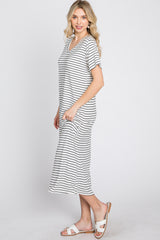 Ivory Striped Ribbed Midi Dress