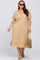 Camel Button Neck Round Hem Plus Dress