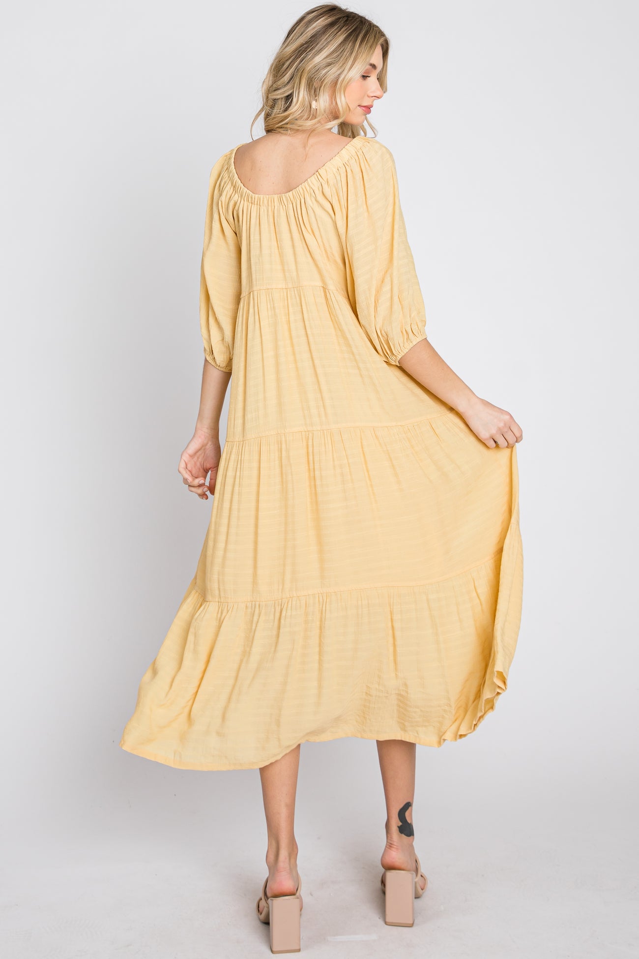 Yellow Tiered Midi Dress