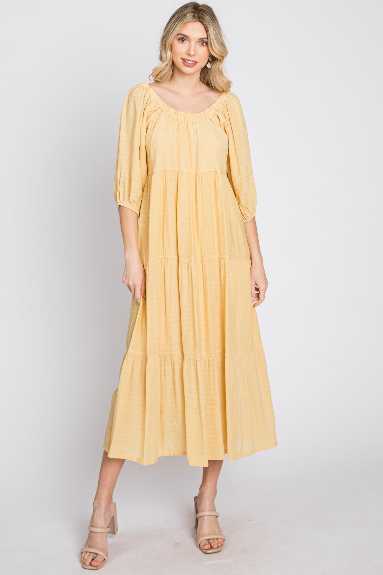 Yellow Tiered Midi Dress