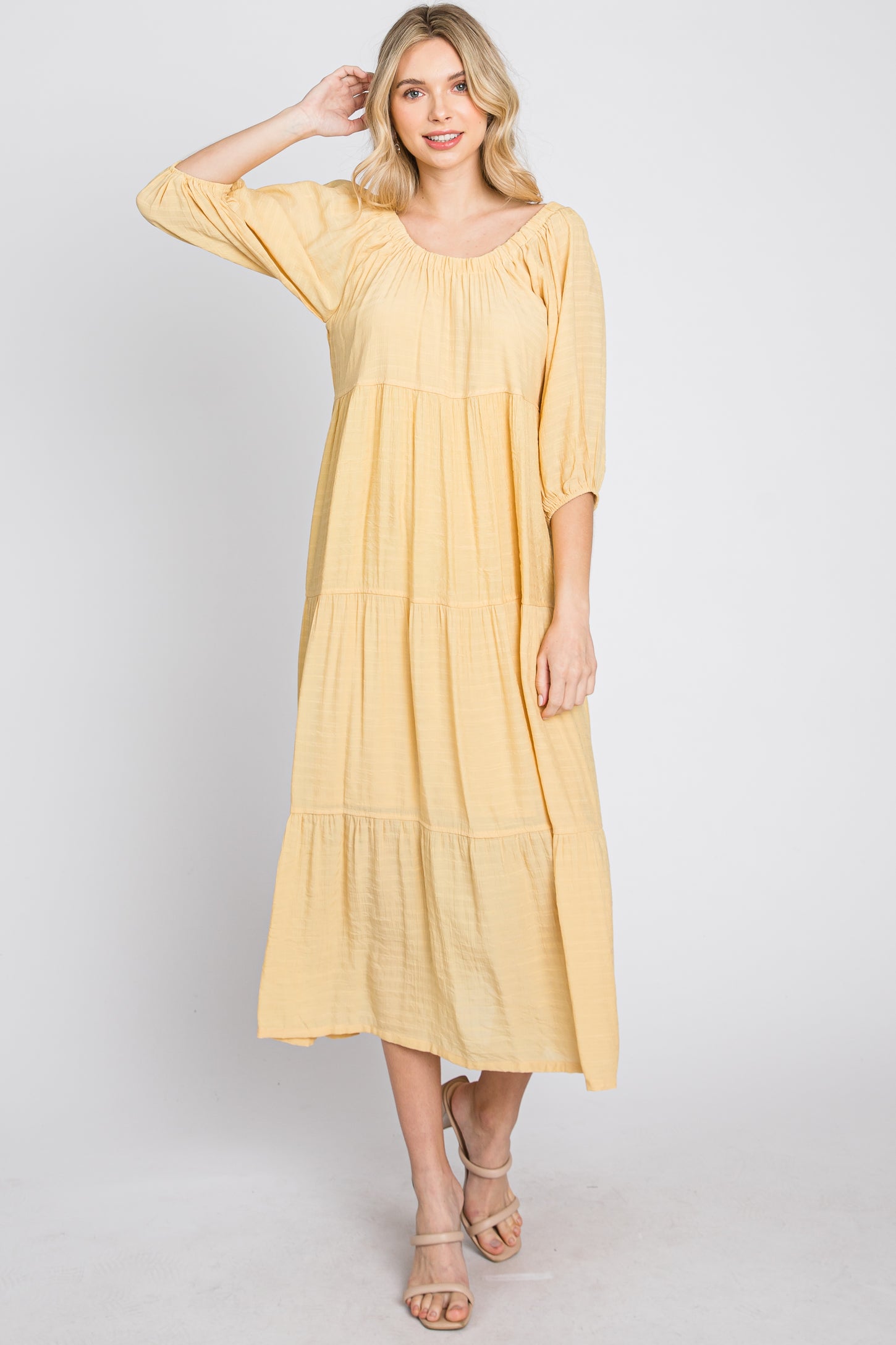Yellow Tiered Midi Dress