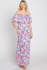 Pink Floral Off Shoulder Maxi Dress