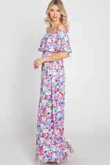 Pink Floral Off Shoulder Maxi Dress