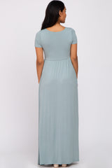 Light Blue Basic Maternity Maxi Dress
