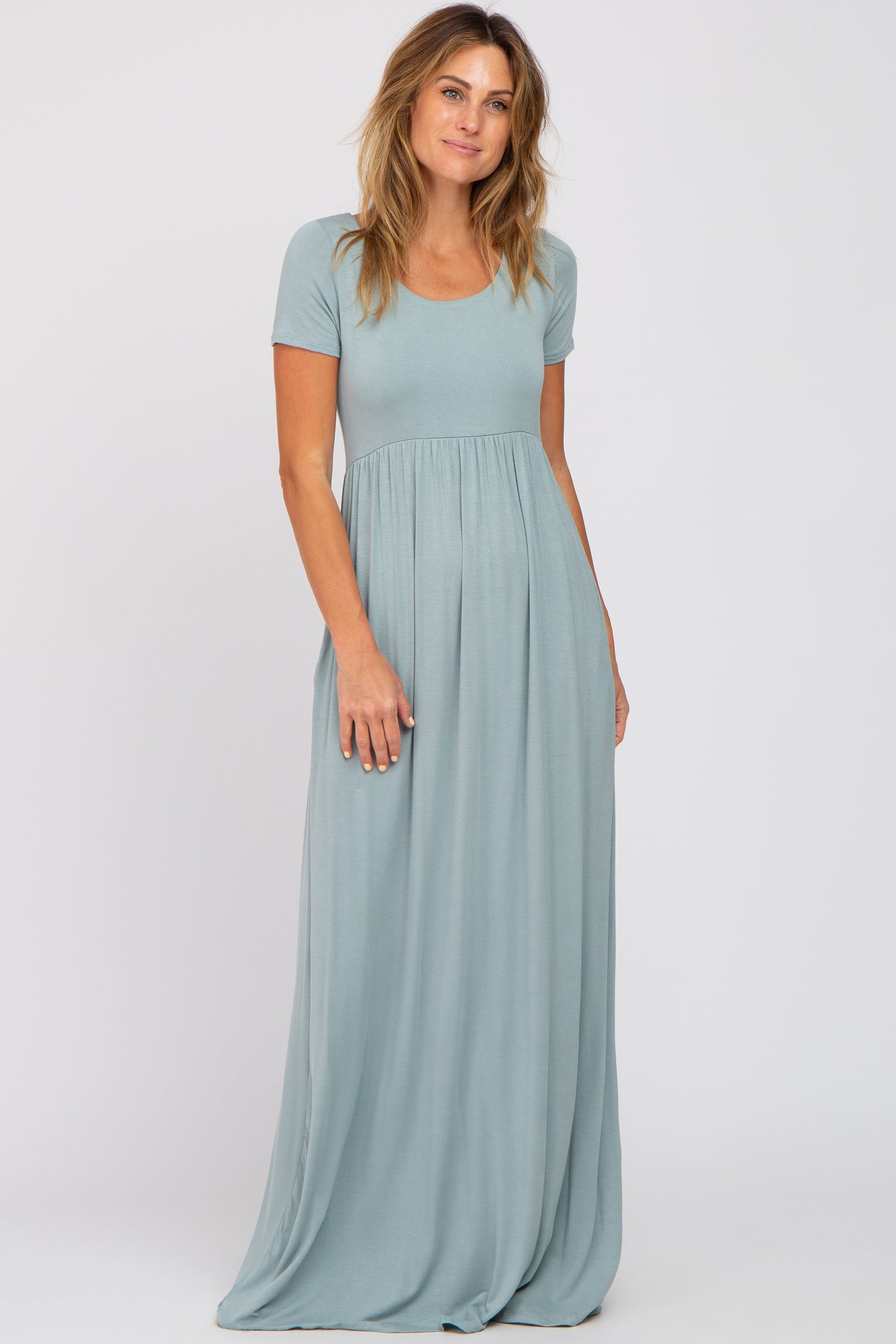 Light Blue Basic Maternity Maxi Dress