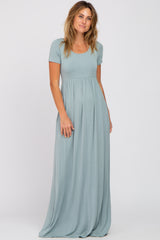 Light Blue Basic Maternity Maxi Dress