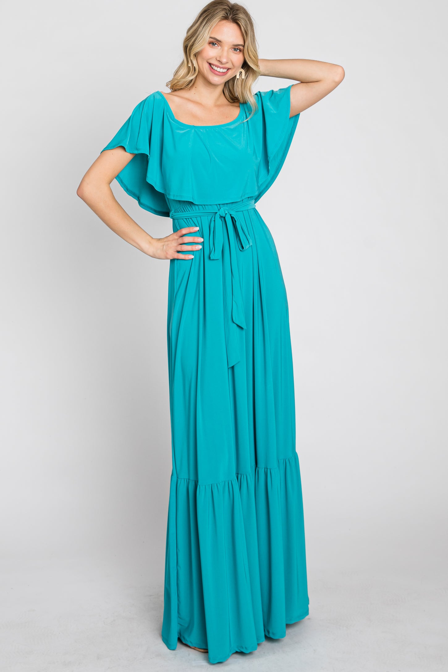 Turquoise Off Shoulder Maxi Dress