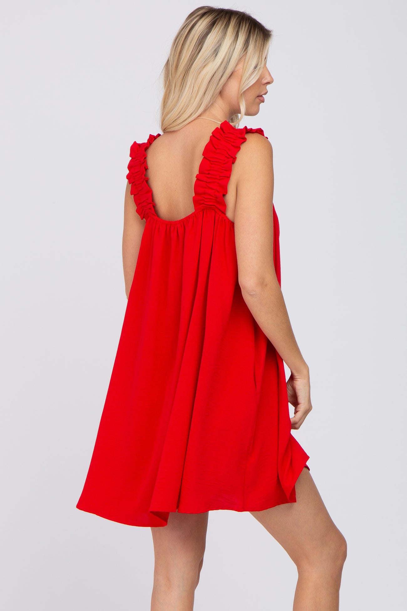 Red Sleeveless Ruffle Strap Dress