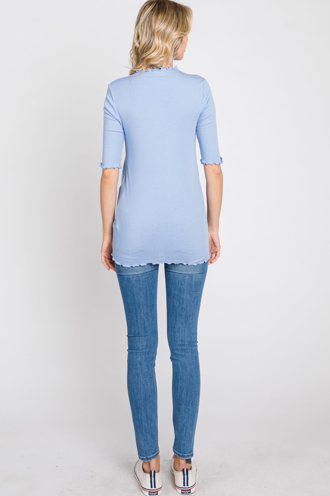 Light Blue Lettuce Hem Fitted Top