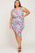 Blue Floral Ruched Asymmetrical Plus Midi Dress