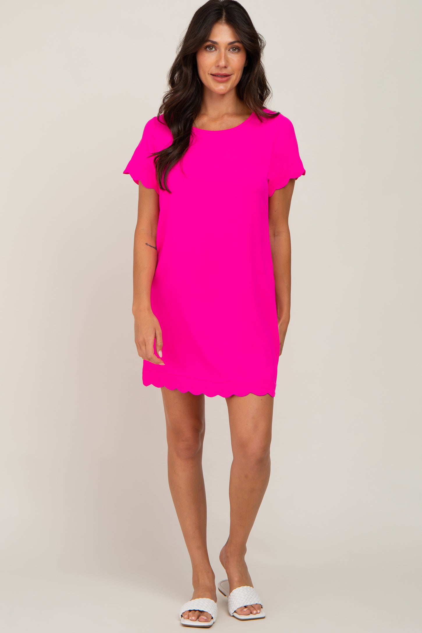 Fuchsia Scalloped Shift Dress