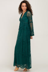 PinkBlush Forest Green Lace Mesh Overlay Long Sleeve Maxi Dress