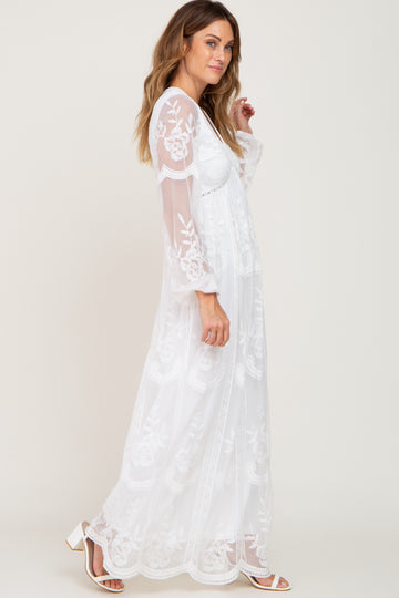 PinkBlush White Lace Mesh Overlay Long Sleeve Maxi Dress