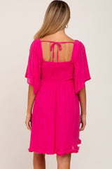Fuchsia Smocked Short Sleeve Maternity Dress