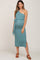 Green Ribbed One Shoulder Side Slit Maternity Midi Dress