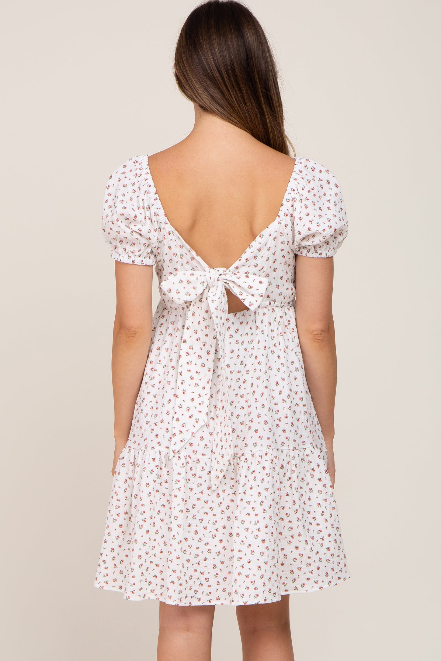 Ivory Floral Puff Sleeve Maternity Dress
