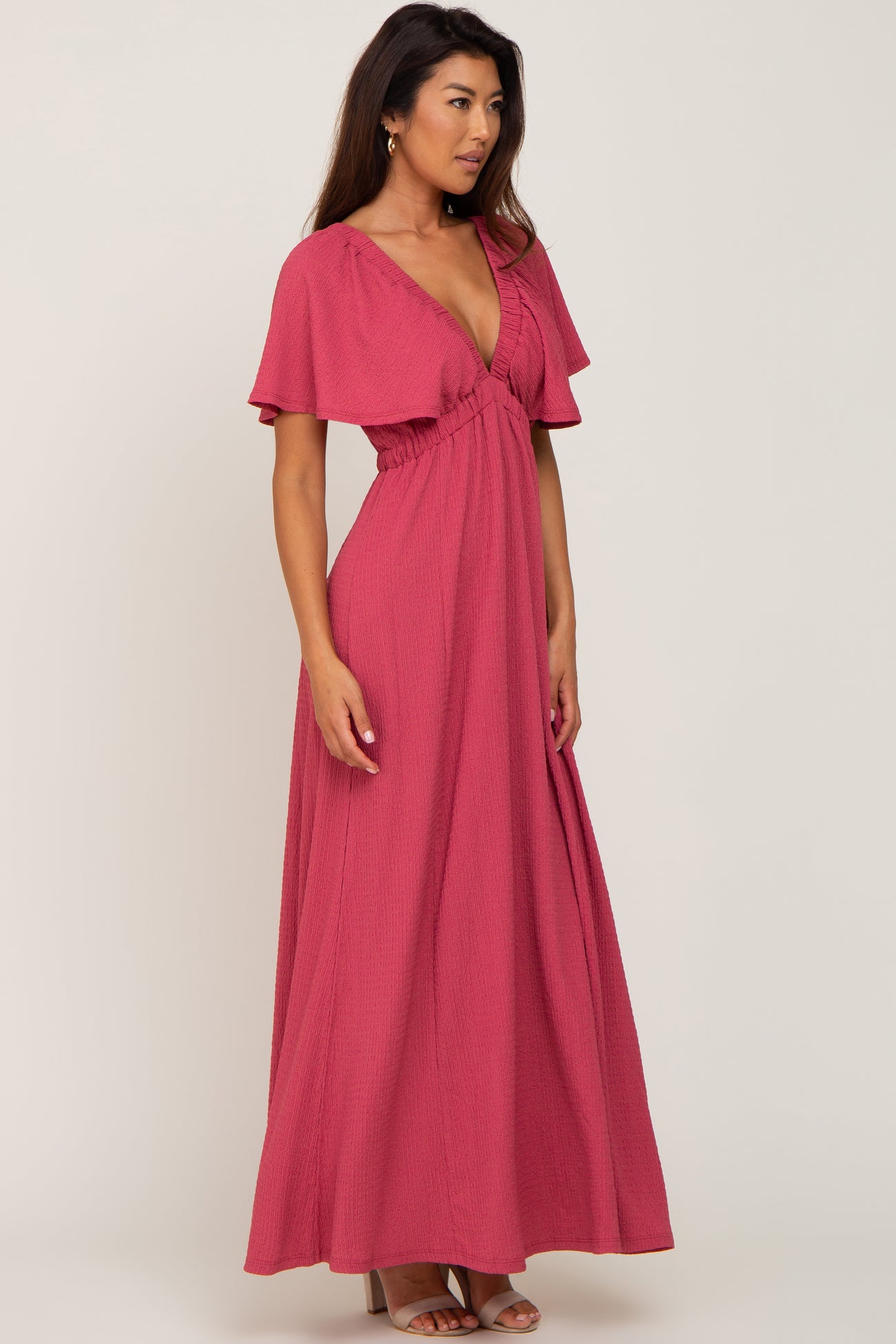Magenta Deep V-Neck Maxi Dress