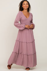 Mauve Smocked Tiered Midi Dress