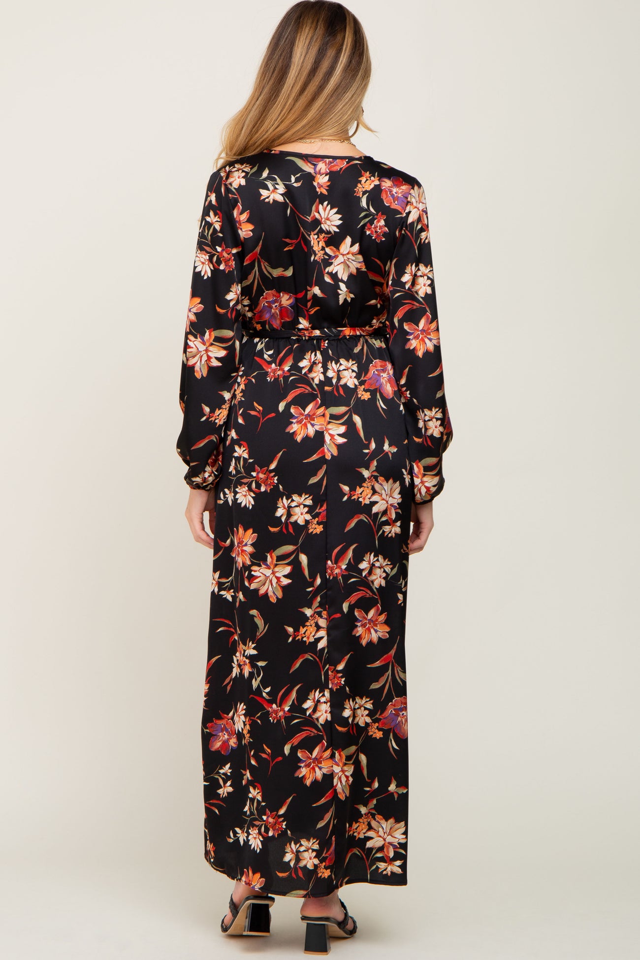 Black Floral Wrap Maternity Maxi Dress