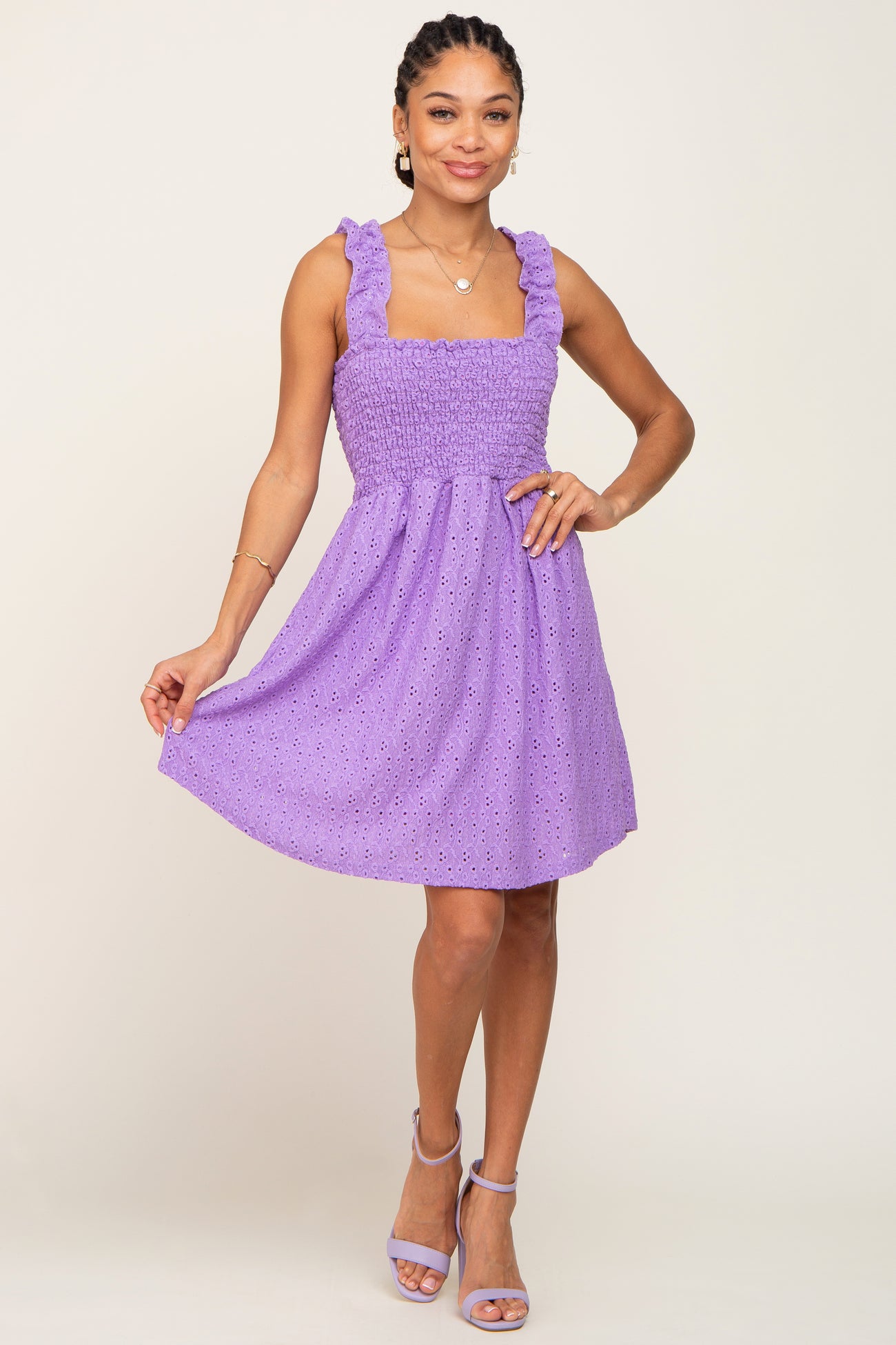 Lavender Smocked Eyelet Dress