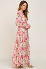 Ivory Floral Chiffon Ruffle Tiered Maxi Dress