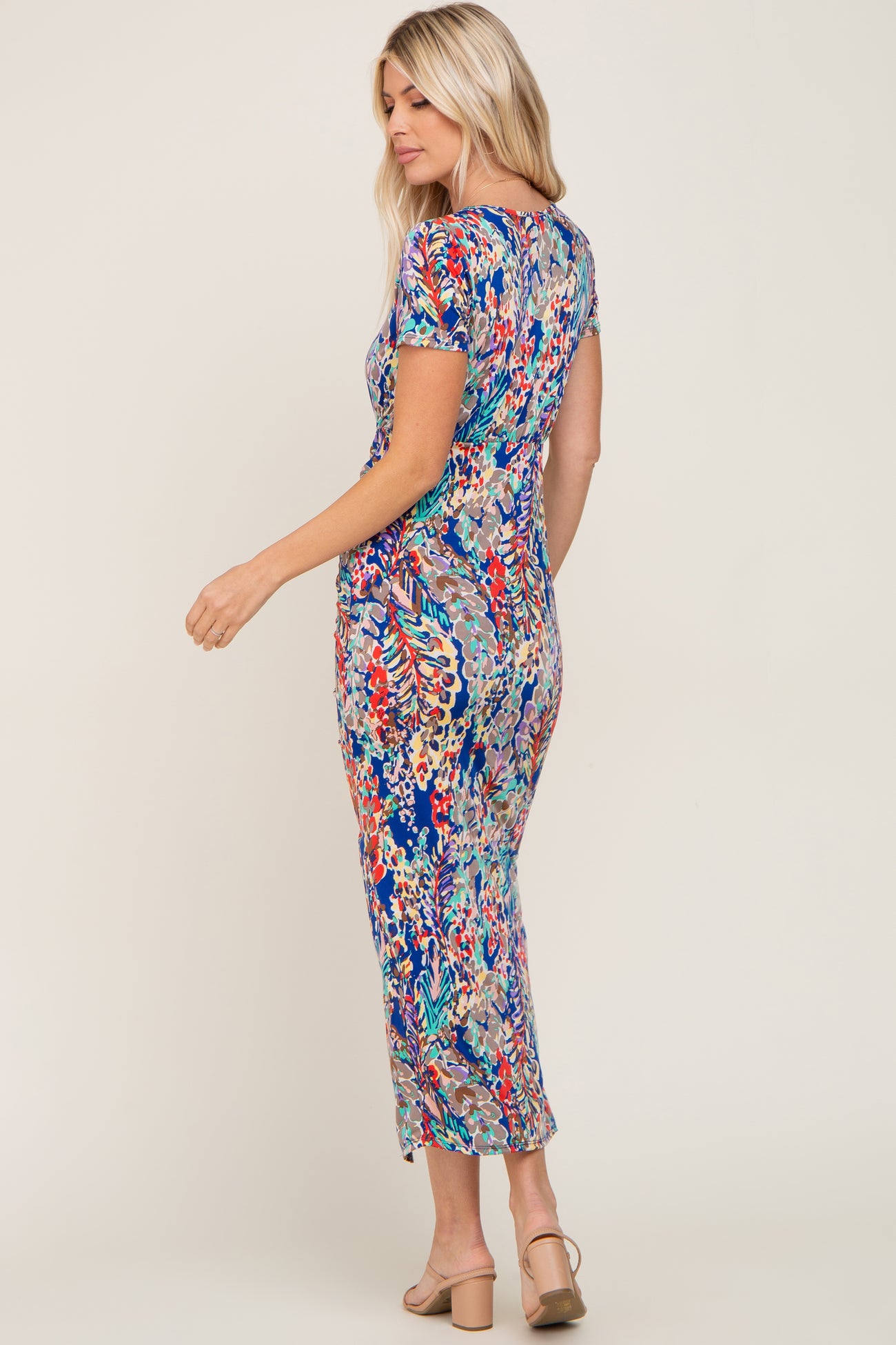 Royal Blue Multi-Color Floral Side Slit Maxi Dress