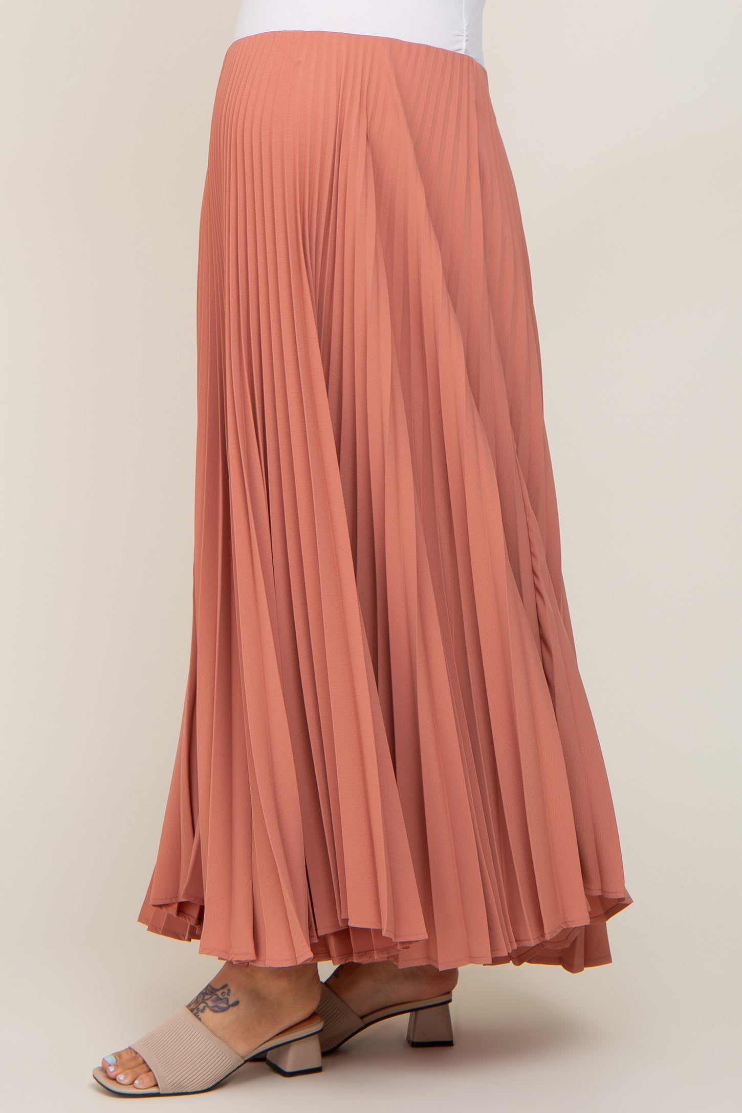 Mauve Pleated Maternity Maxi Skirt
