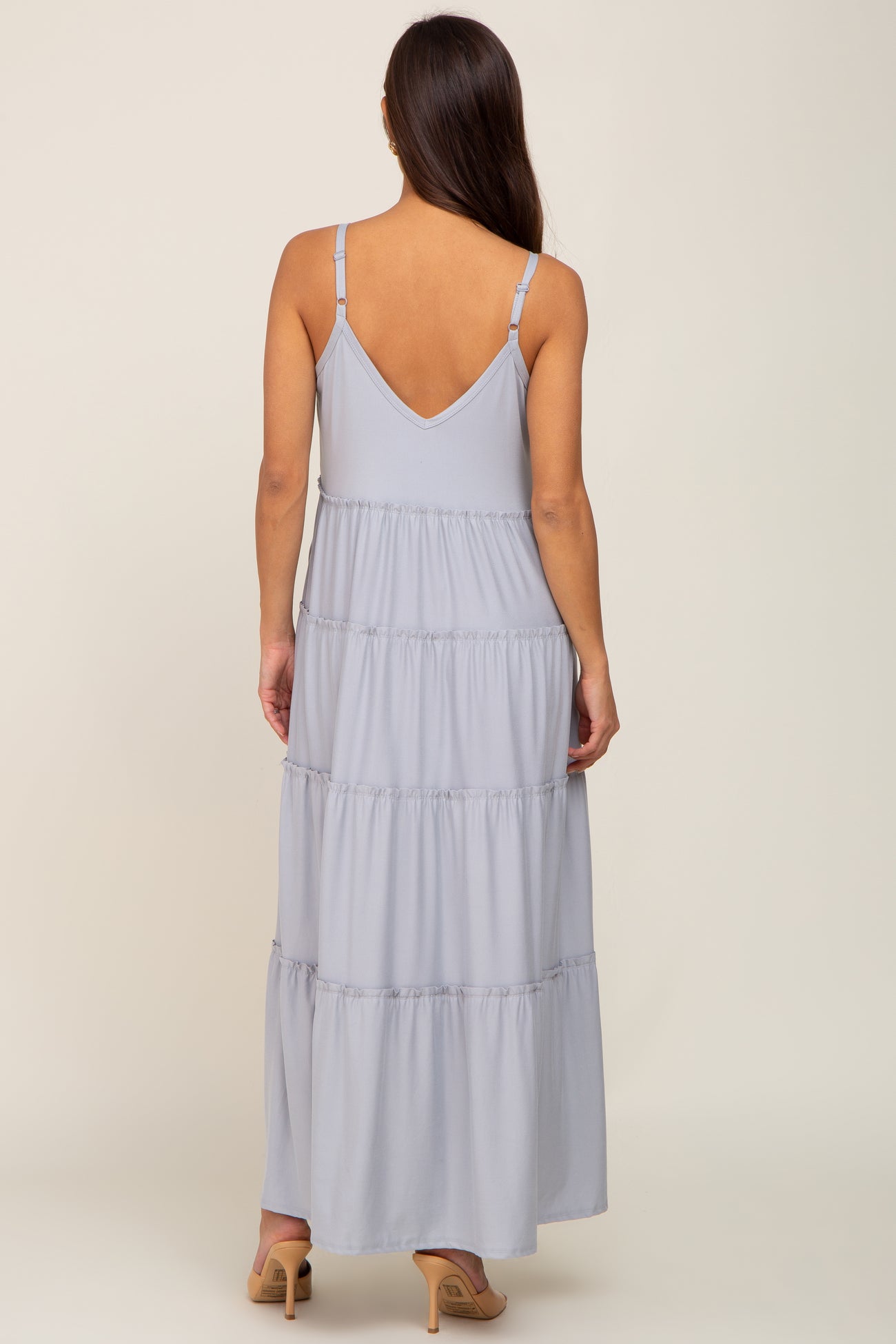 Heather Grey Tiered Sleeveless Maternity Maxi Dress
