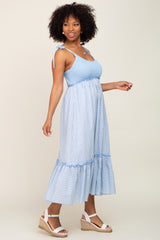 Light Blue Gingham Colorblock Dress