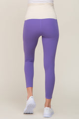 Purple Side Pocket Maternity Active Cropped Legging