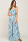 Blue Printed Sleeveless Flounce Maternity Jumpsuit