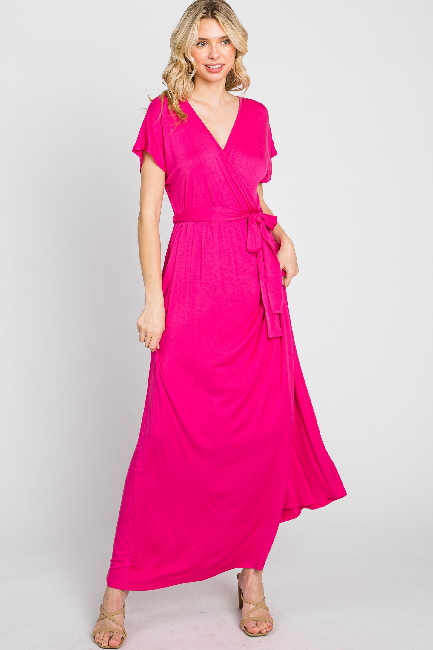 Fuchsia Basic Maternity Wrap Maxi Dress