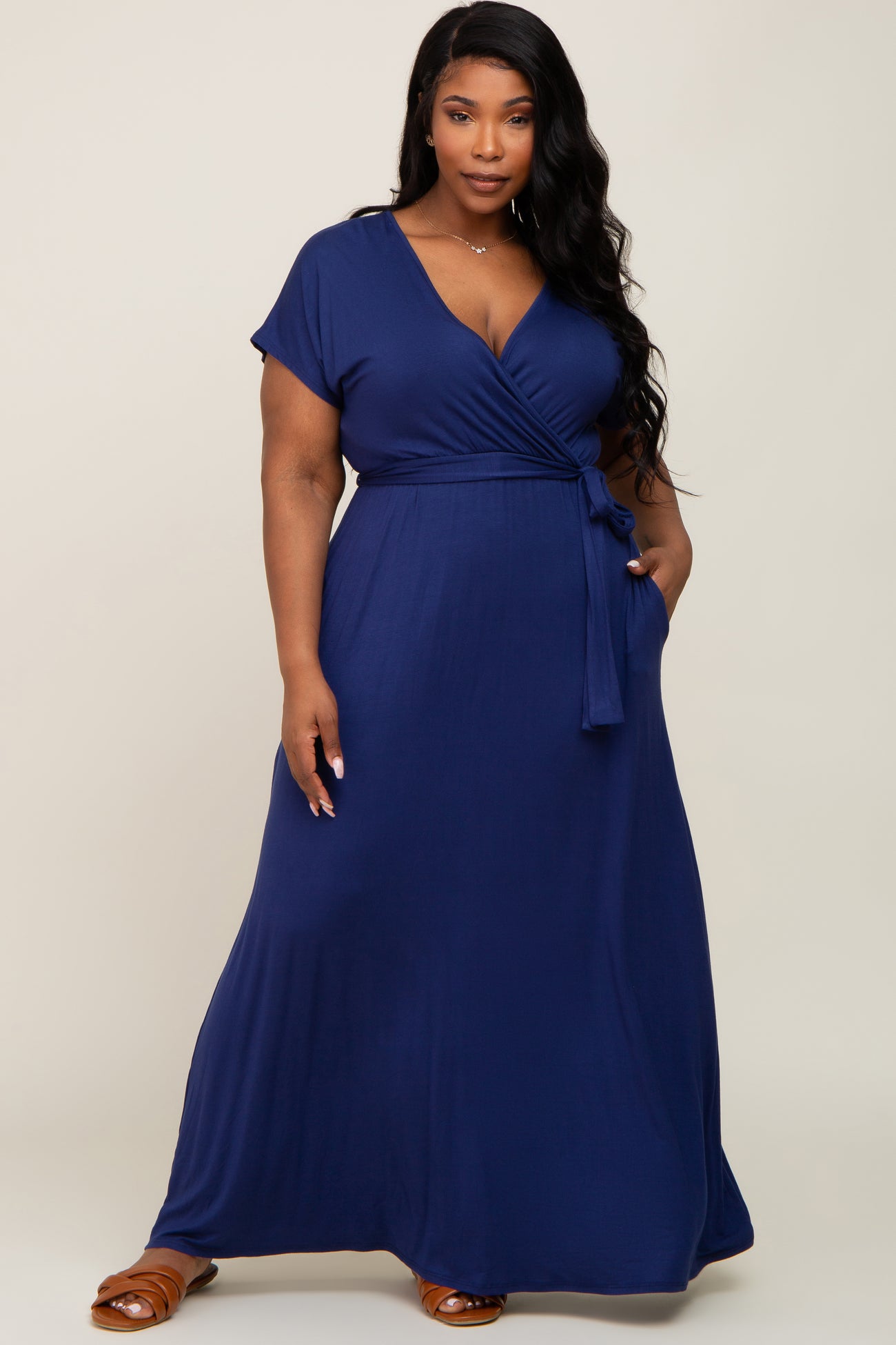 Navy Basic Plus Wrap Maxi Dress
