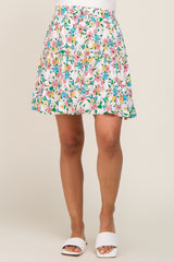 Peach Floral Tiered Maternity Mini Skirt