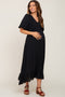Black Smocked Puff Sleeve Maternity Midi Dress