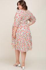 Ivory Floral Smocked Tiered Ruffle Maternity Plus Dress