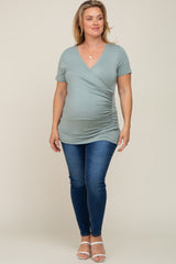 Mint Wrap Front Plus Maternity/Nursing Top