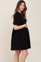 Black High Neck Puff Sleeve Maternity Dress