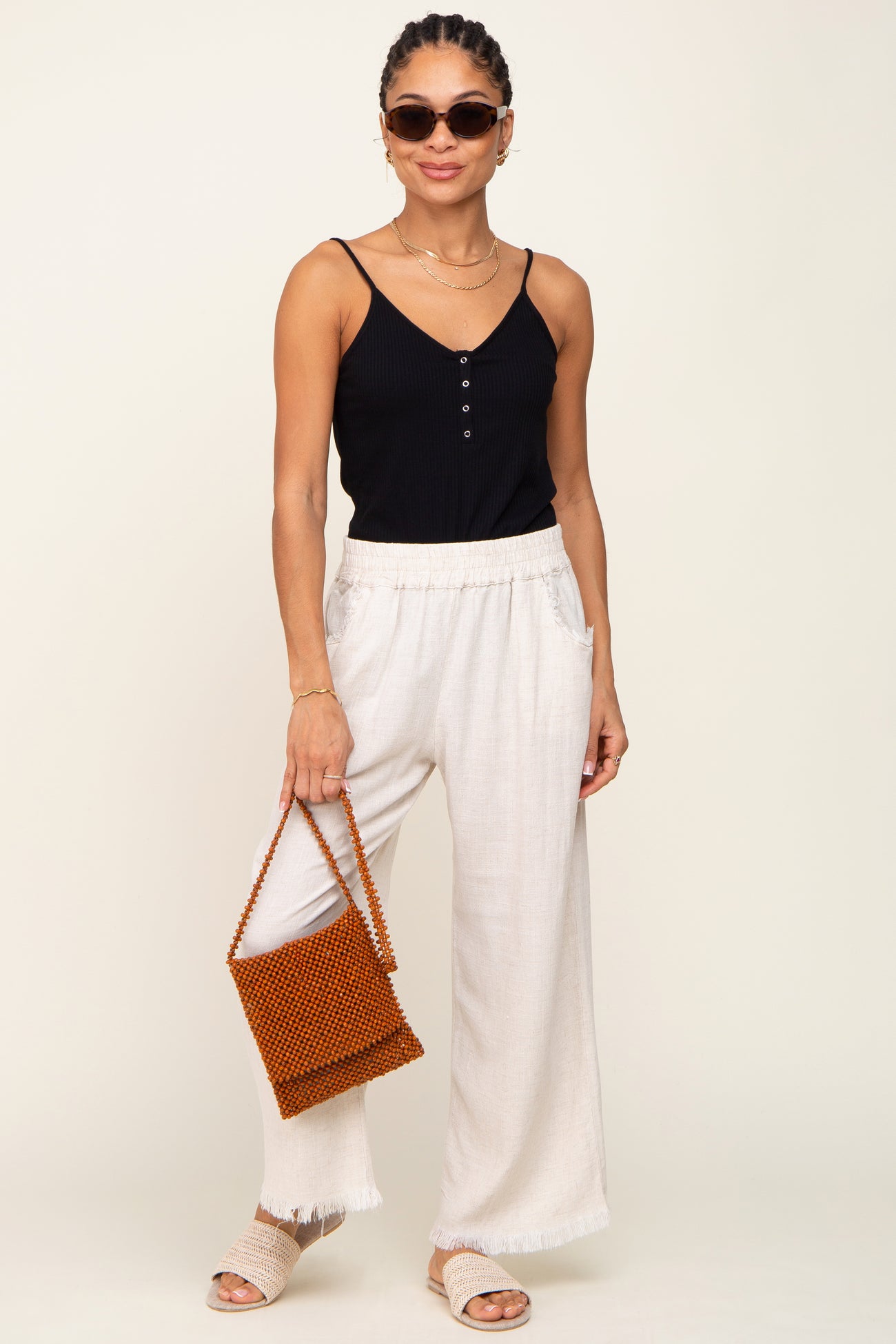 Black Ribbed Snap Button Cami