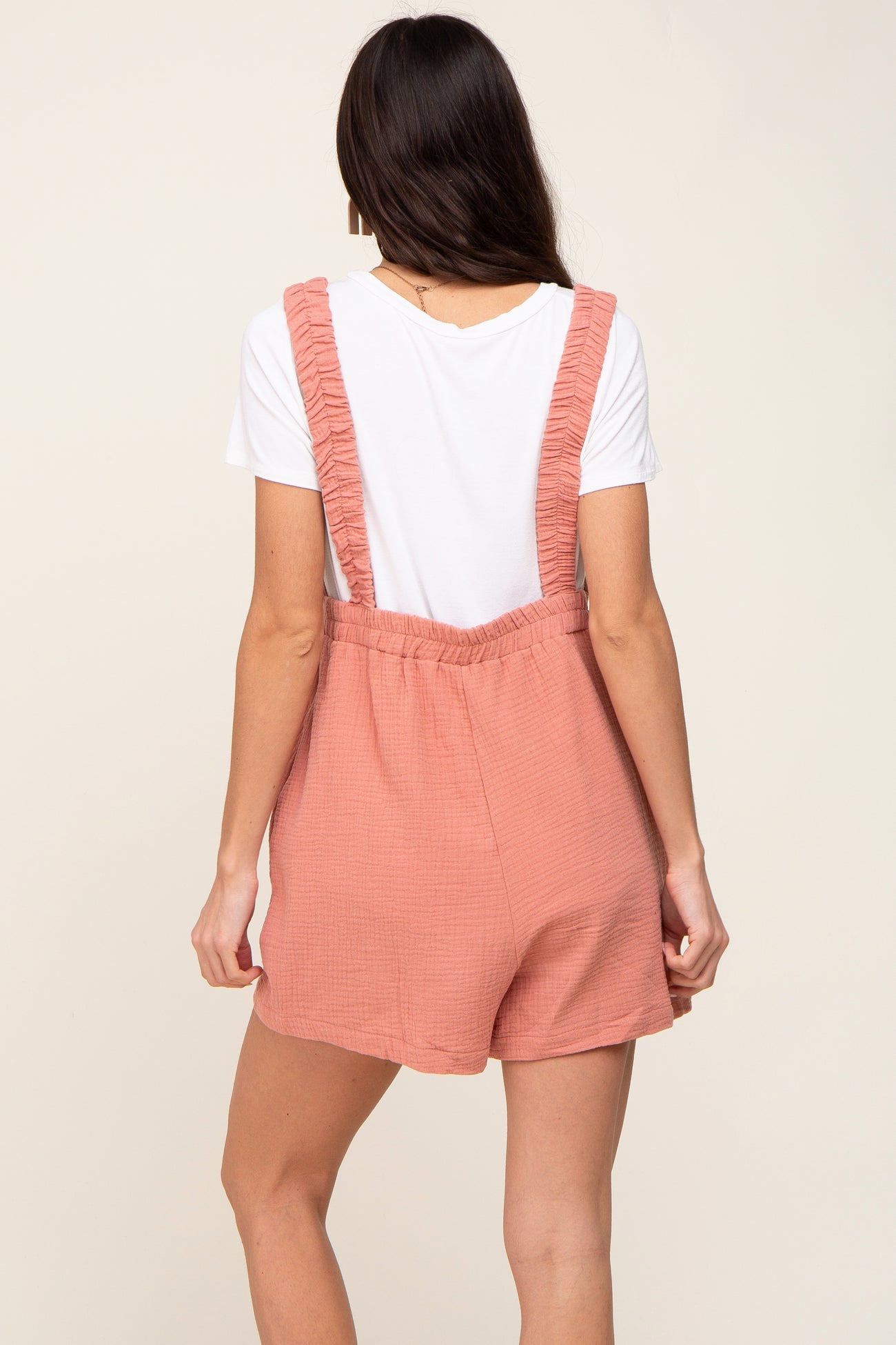 Peach Square Neck Elastic Strap Romper
