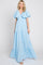 Light Blue Crepe Flounce Sleeve Tiered Maxi Dress